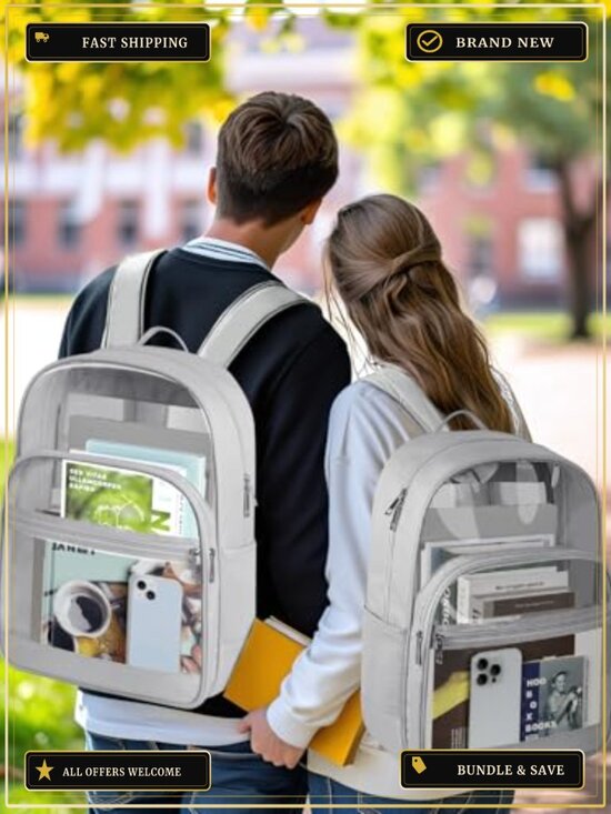 Clear Backpack Heavy Duty Transparent Bookbag for School Travel Security PVC main image 6
